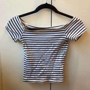 Divided Striped Smocked Crop Top